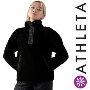 Athleta Cozy Sherpa Snap Sweatshirt In Black
